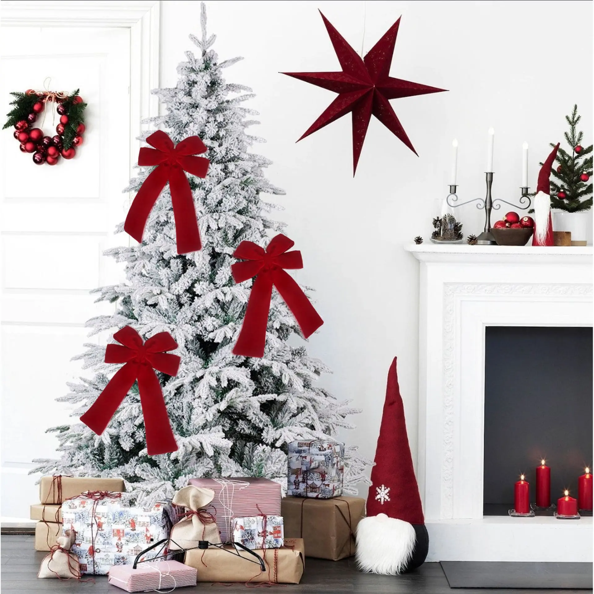 Red Christmas Bows Outdoor Decorations  Large Christmas Tree Topper Bow for Xmas Home Front Door Decor