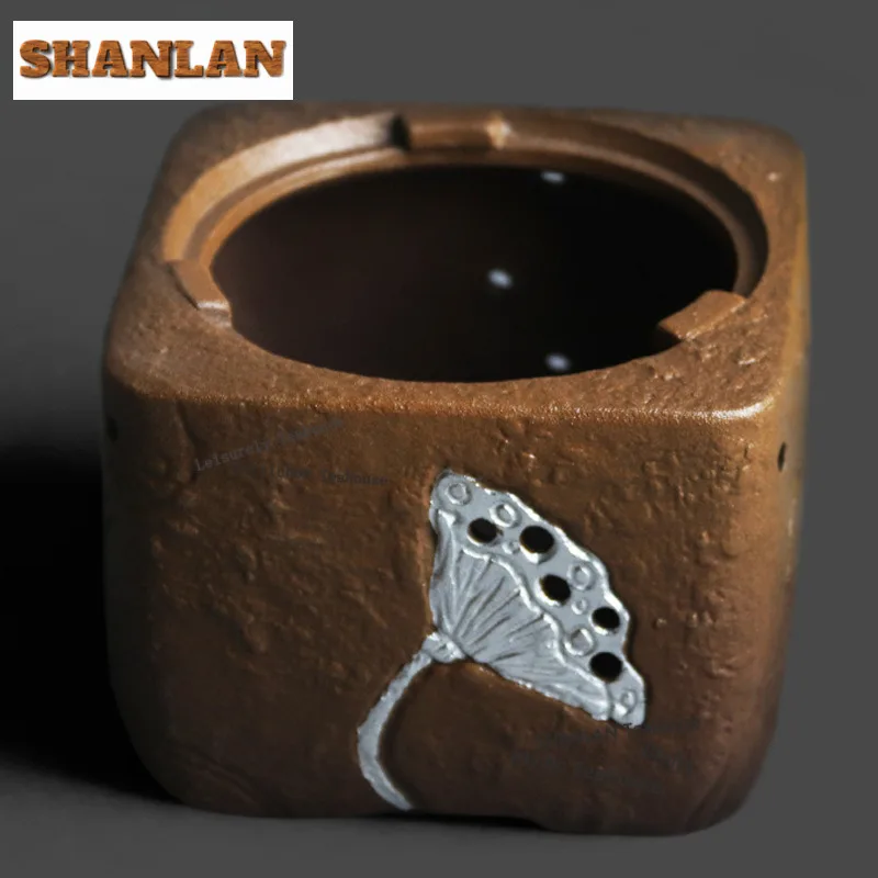 Rock Yellow Coarse Pottery Square Tea Warmer Holder Alcohol Burner Stove Kettle Stand Baked Milk Jar Carbon Furnace Tableware