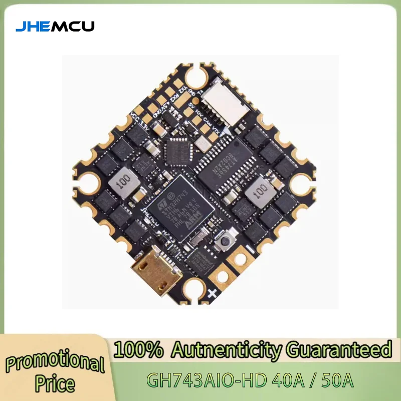

JHEMCU GH743AIO-HD Flight Controller ICM-42688-Px2 5V/2.5A BEC Baro OSD 128MB AM32 40A 3-6S 4in1 Brushless ESC for RC FPV Drone