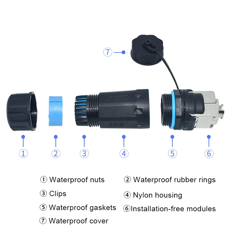 Factory Direct IP68 Waterproof RJ45 CAT6 CAT6A Cable Connector Round Nylon Housing Bulk Pricing for Outdoor Telecom Solutions