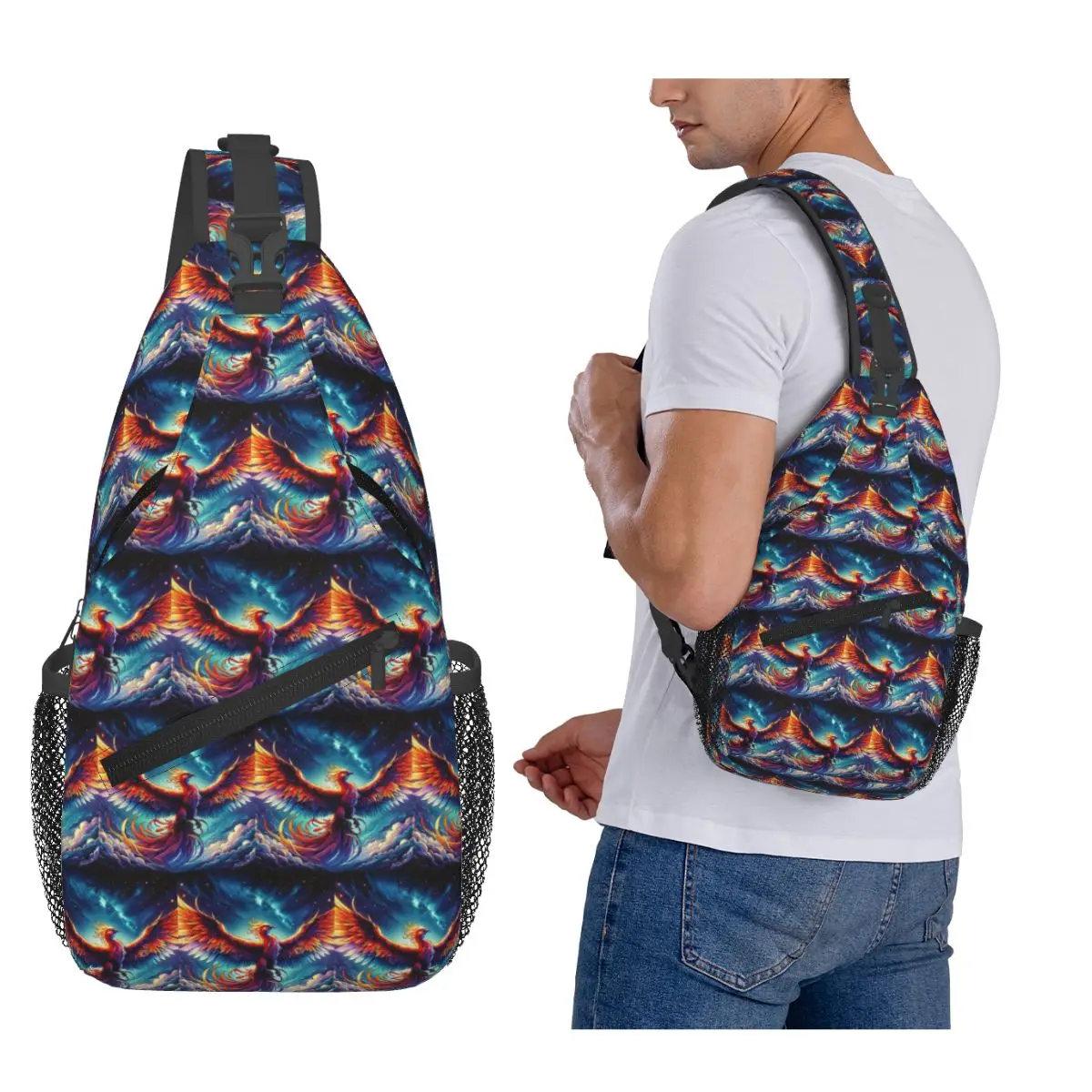 

Colorful Majestic Phoenix Chest Bag Men Sling Crossbody Backpack Chest Bag Travel Hiking Daypack Shoulder Bag