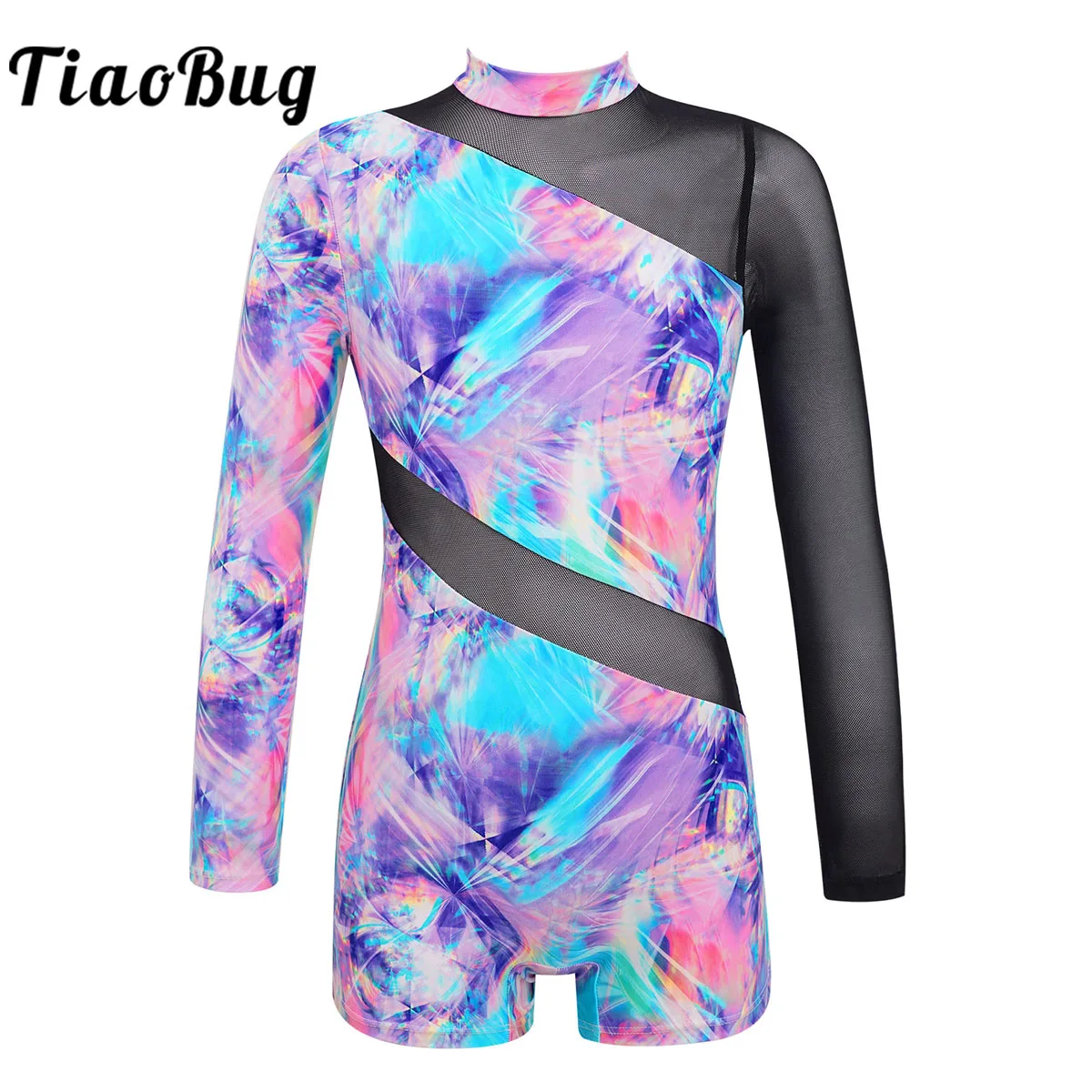 

Kids Girls Gymnastics Leotard Long Sleeve Mesh Splice Ballet Dance Leotard Ice Skating Jumpsuit Bodysuit Dance Practice Costumes