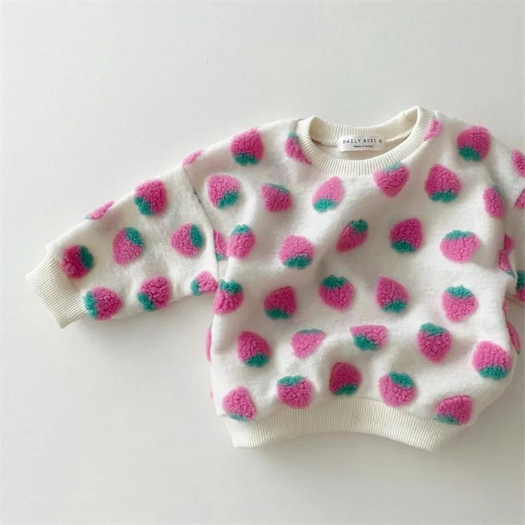 

Korean Style Strawberry O Neck Long Sleeve Baby Hoodies Fashion Casual Winter Infant Kids Sweatshirt for Boys Girls