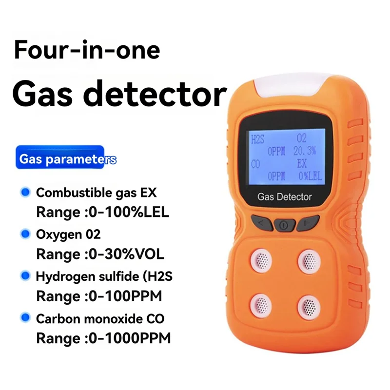 ABLN-4-in-1 draagbare gasdetector 4-in-1 gasdetector voor zuurstof, brandwonden, waterstofsulfide, koolmonoxide US-stekker