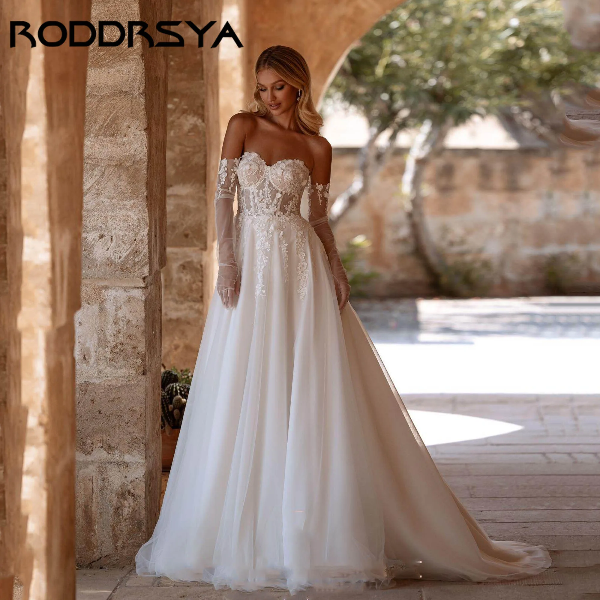 

RODDRSY Classic Romantic Wedding Gowns Strapless A-line Appliques Bridal Dress Backless Sleeveless vestidos de novia Customized