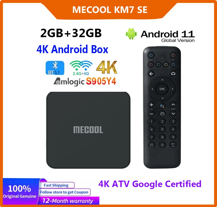 MECOOL KM7 SE 안드로이드 11 TV 박스, 구글 인증, 2GB 32GB BT5.1 Amlogic S905Y4 미디어 플레이어, PK KICKPI, 4K ATV, 2024 신제품