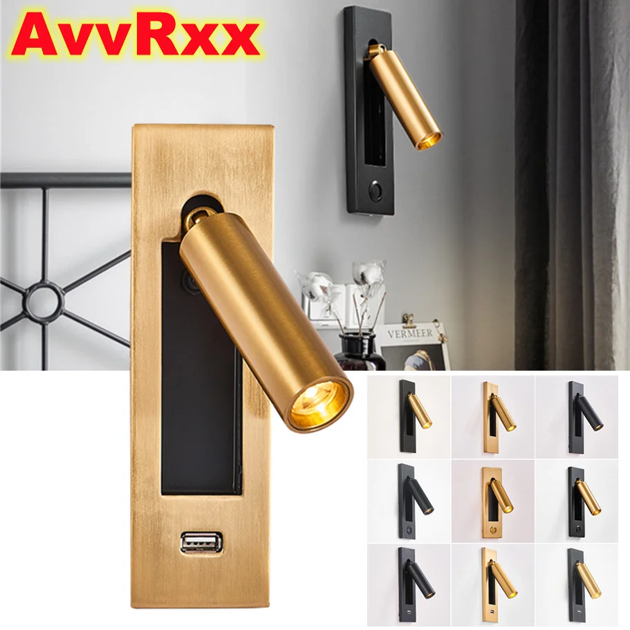 

AvvRxx Interior wall lamp 110-240V with USB Charging Decoration for bedroom Reading Lighting hotel headboard 3W led wall Light