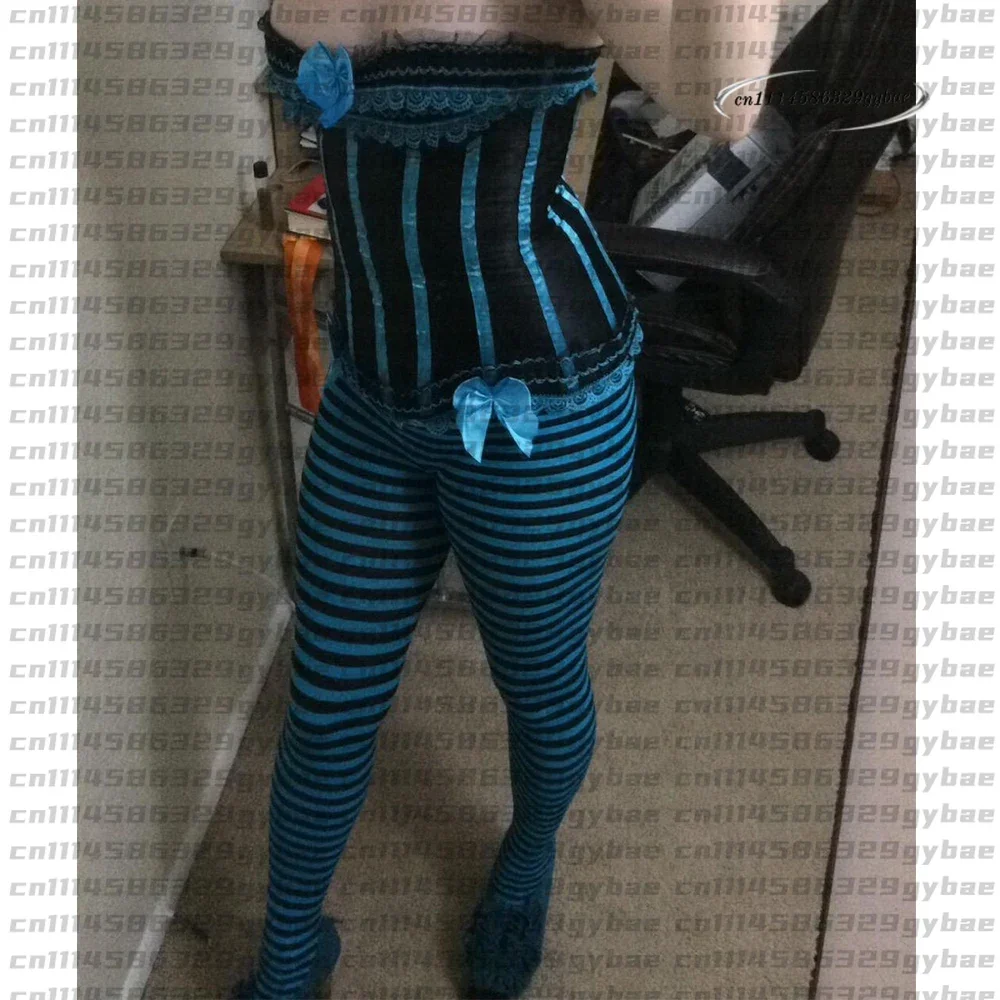 Goth Style Punk Women Striped Pantyhose Long Tights Halloween Christmas High Waist Cosplay Stocking Elastic Slim Leggings