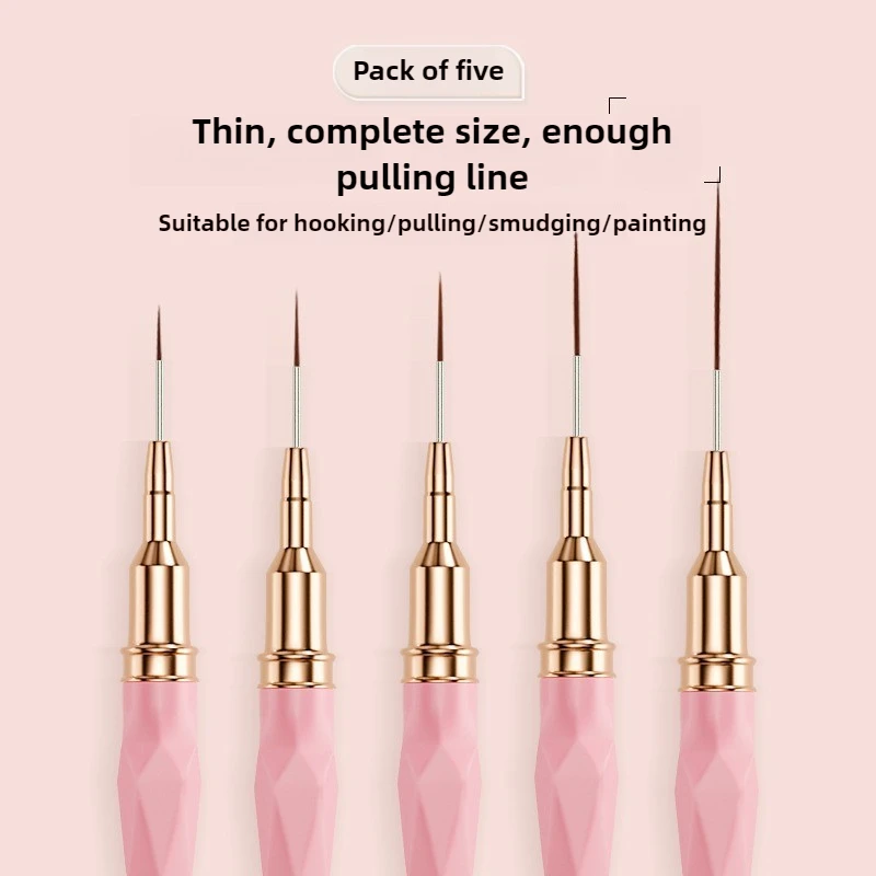 5 個ライナーブラシセットアクリルネイルアートブラシ細長いラインストライピング描画 Uv ジェル絵画プロフェッショナルマニキュアブラシツール