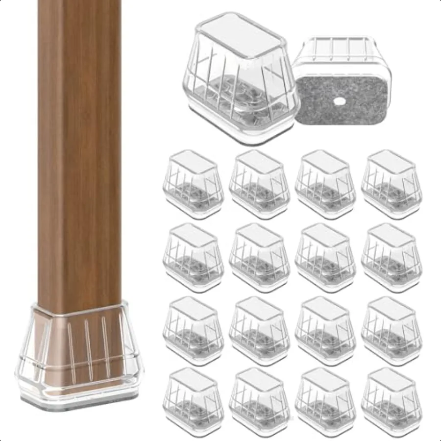 24PCS Rectangular Chair Leg Floor Protectors for Hardwood Floors Thicken Rubber Chair Leg Cap Covers Non Slip Furniture Leg Pad