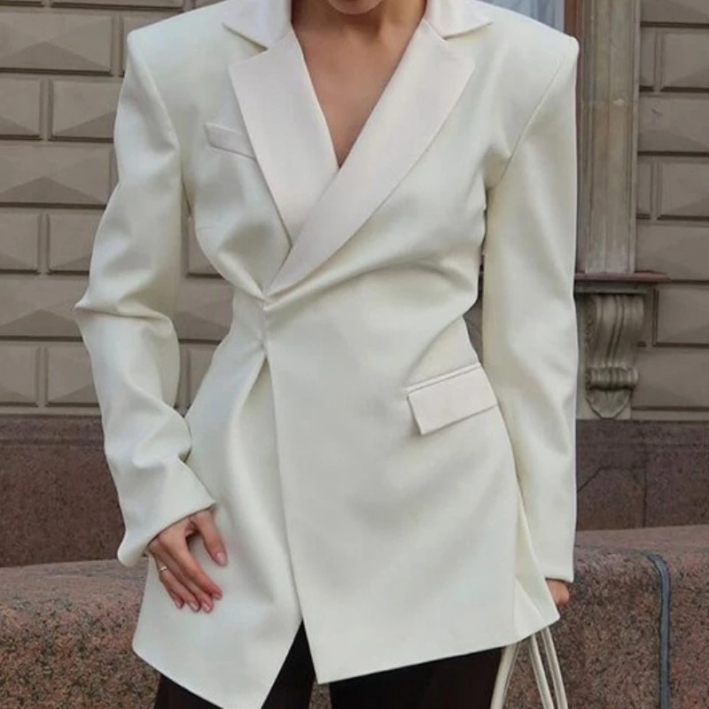 

Elegant Professional Solid Color Lapel Long Sleeved Waist Cinched Suit Jacket 2025 New Style