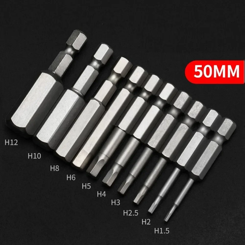 magnetic hexagono chave de fenda bit liga de aco hex shank parafuso drivers conjunto 50 mm comprimento h15 h12 para broca eletrica 10 pcs 01