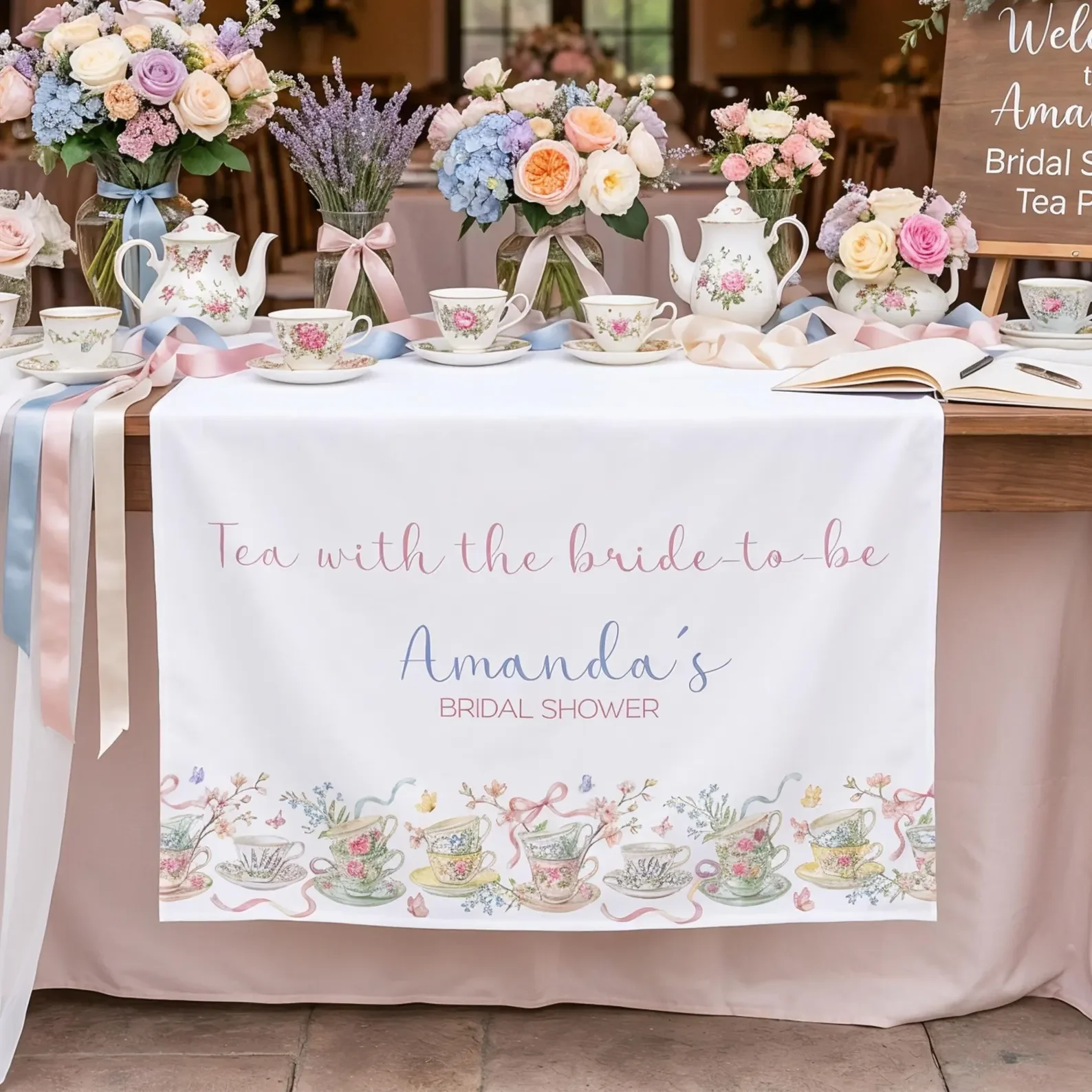 Tea Party Bridal Shower Table Runner Tea Time Decorations with The Bride Bridal Shower Tea Party Decorations Garden Table Decor