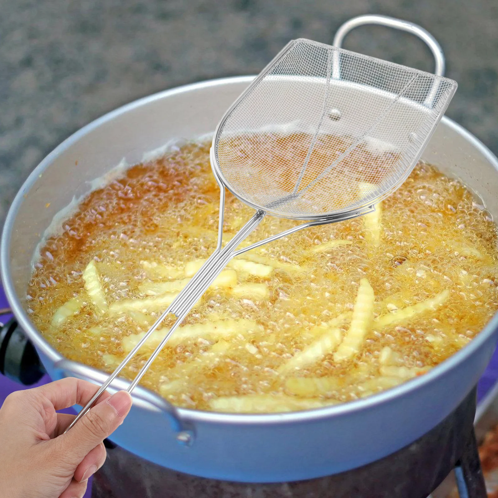 

1pc Outdoor Camping Grease Scoop Stainless Steel Fine Mesh Skimmer Spoon Lightweight Cooking Utensil For Kitchen Campfire Bbq