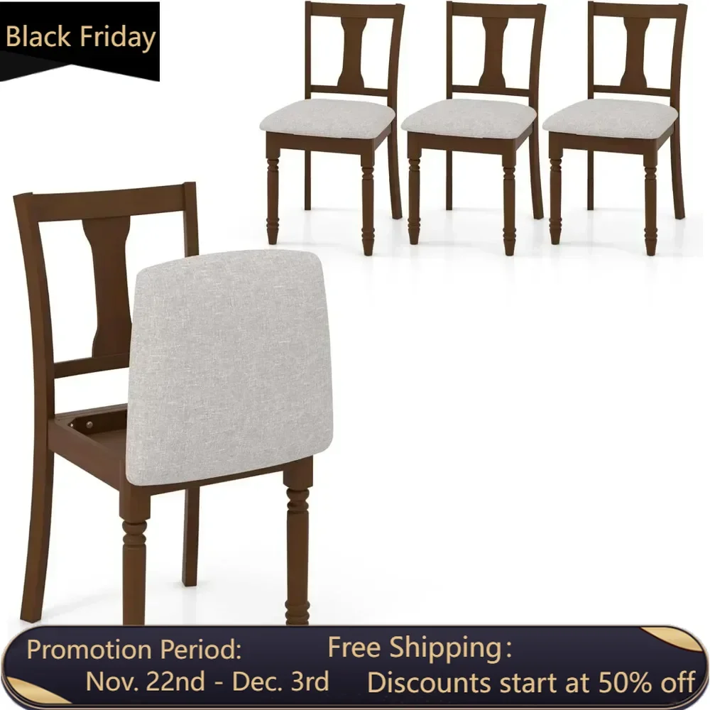 4-piece set of wooden dining chairs with cushioned seats, armless wood with solid Acacia frame, walnut wood