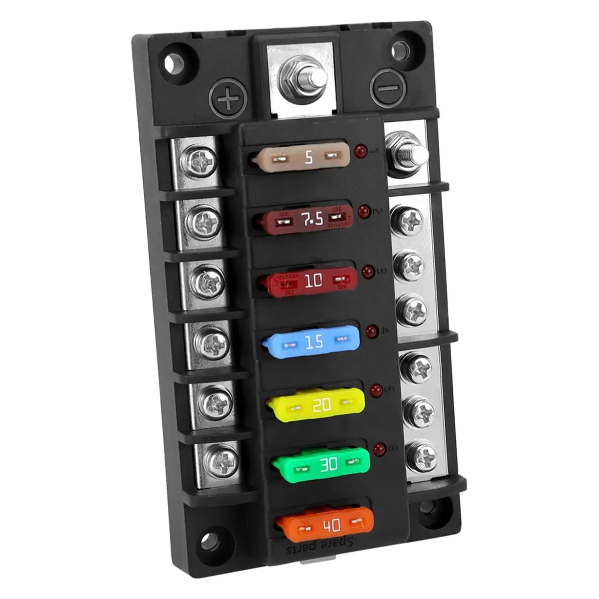 L96A 6 Way Waterproof Marine Fuse Box with LED Indicator, Circuit Fuse Holder Fuse Block W/Negative Bus for Car Truck Boat RV