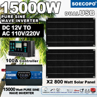 SOECOPO 15000W Pure Sine Solar System Kit-2*800W Panels 12V To 110V 220V Inverter and 100A Controller for Home Balcony Camping