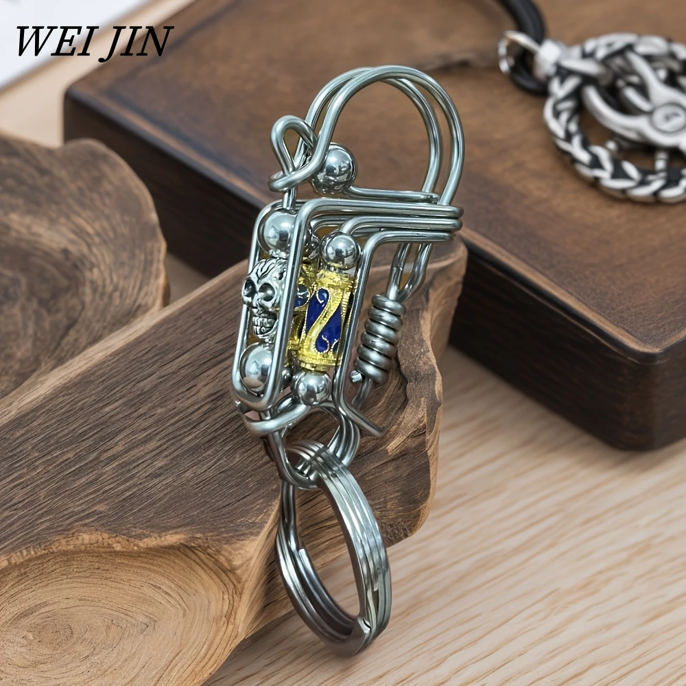 Edelstahl Schlüssel anhänger, 3 Stahl drähte matt blau hand gefertigten Schädel kopf mechanischen Auto Schlüssel ring, amerikanische Männer Halloween Schmuck