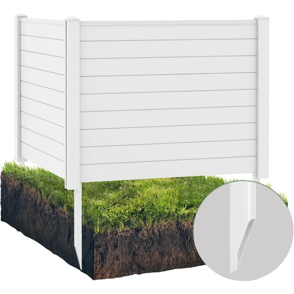 エアコンフェンス 2パネル - 幅48インチ x 高さ36インチ 屋外プライバシースクリーン ゴミ箱囲い 3本の杭付き、PVCビニール製