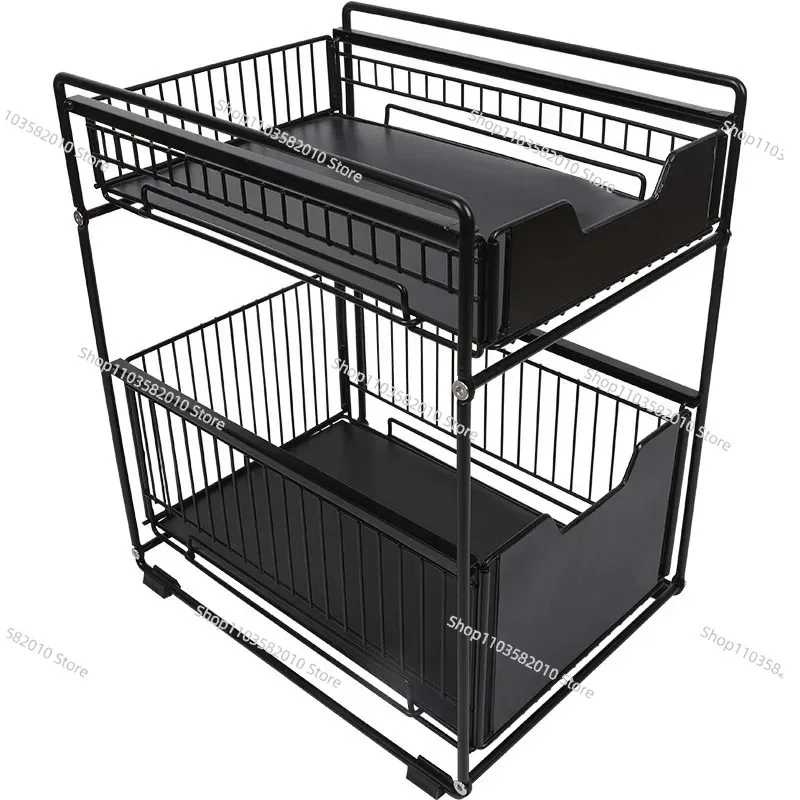Pull Out Under Sink Drawer Organizer, Kitchen Bathroom Storage Basket for Desktop & Cabinet