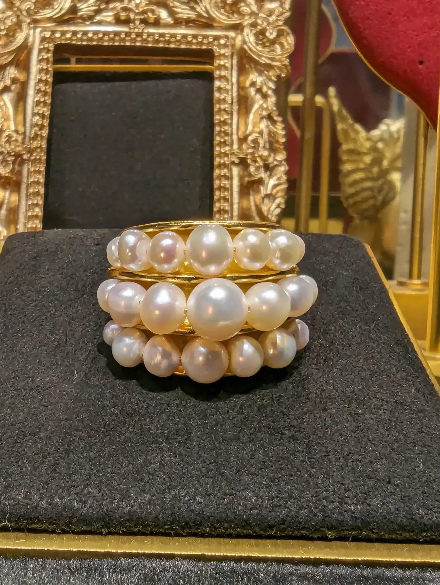 

New fresh water pearl beaded ring multi-layer wear ring