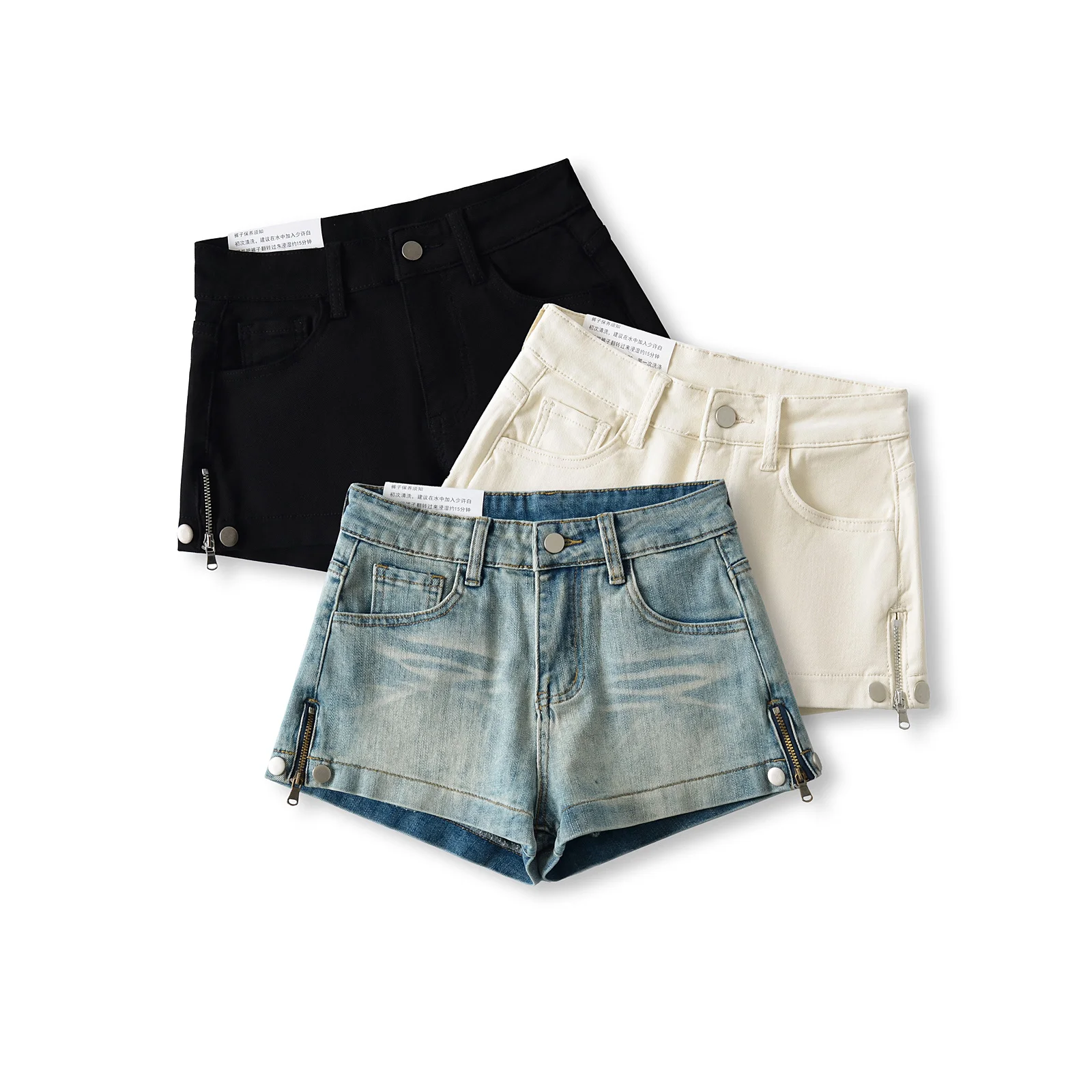 

Sexy High Waist Zipper Slit Denim Shorts American Style Hot Girl Summer Casual Wide Leg Pants Outerwear Slimming Shorts
