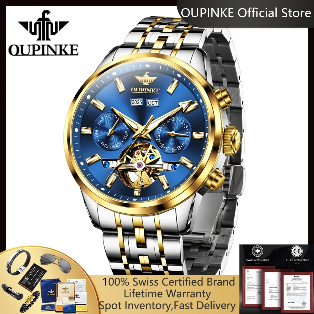 OUPINKE 3296 Automatic Watches for Men Luxury Brand Original Man Watch 5bar Waterproof Men's Business Mechancial Wrist Watches