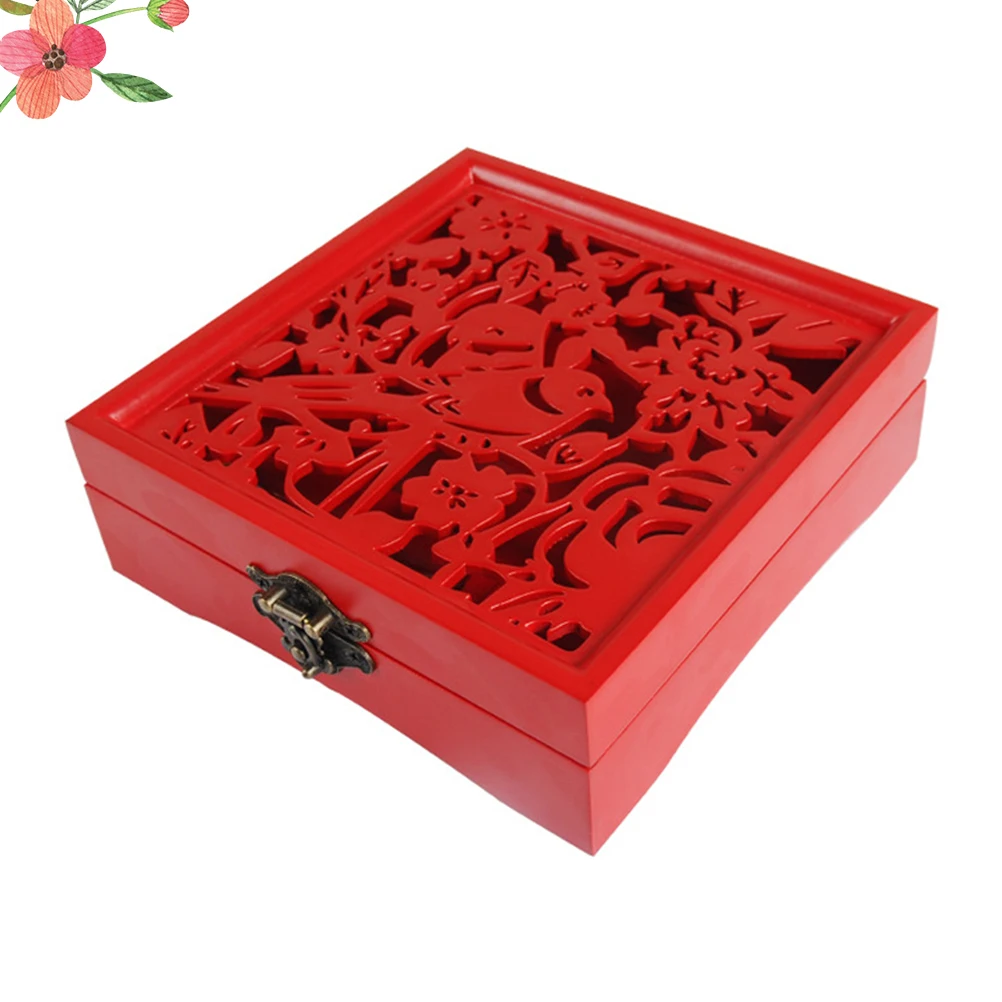 

Wedding Souvenir Storage Box Chinese Style Carved Souvenir Case Wedding Presents Box for Home Party (Red)