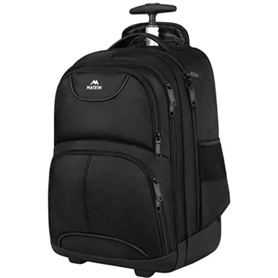 

18 inch Wheeled Laptop Backpack with Wheels for College Travel Compact Rolling Carryon Business Bag for Men Women Black