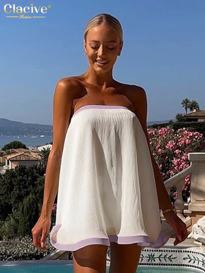 

Clacive Summer Loose White Women Tank Top 2026 Sexy Strapless Sleeveless Vest Lady Elegant Classic Patchwork Top Female Clothing