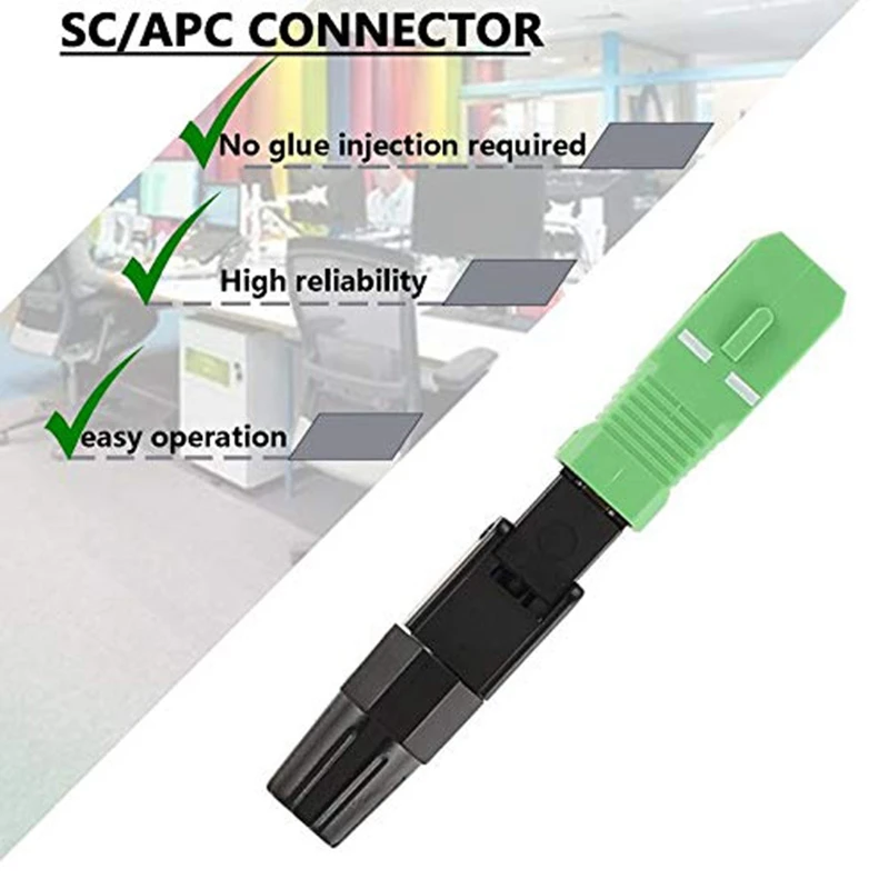 10Pcs Sc/Apc Fiber Optic Connector Embedded Single Mode Component Fiber Optic Quick Connector-Black + Green