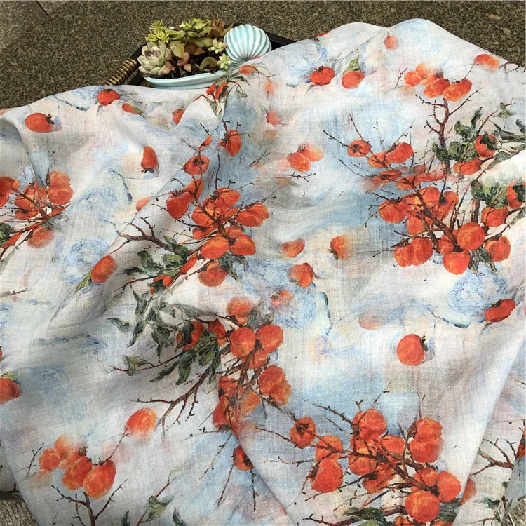 

1yard Romantic Seabuckthorn material Natural pure ramie fabric High-end thin summer dress gowns cheongsam fabric for patchwork