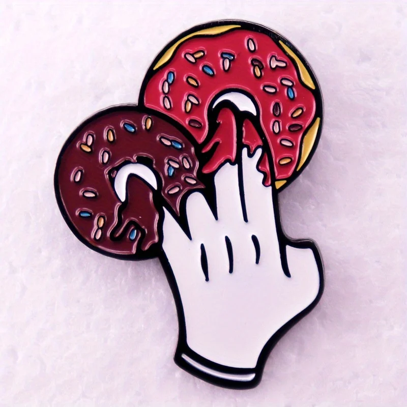 

Funny Hand Inserted Donut Brooch Art Badge Backpacks Jackets Hat Accessory