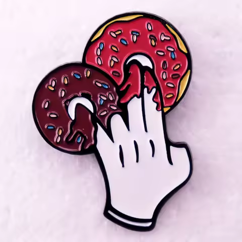 Funny Hand Inserted Donut Brooch Art Badge Backpacks Jackets Hat Accessory