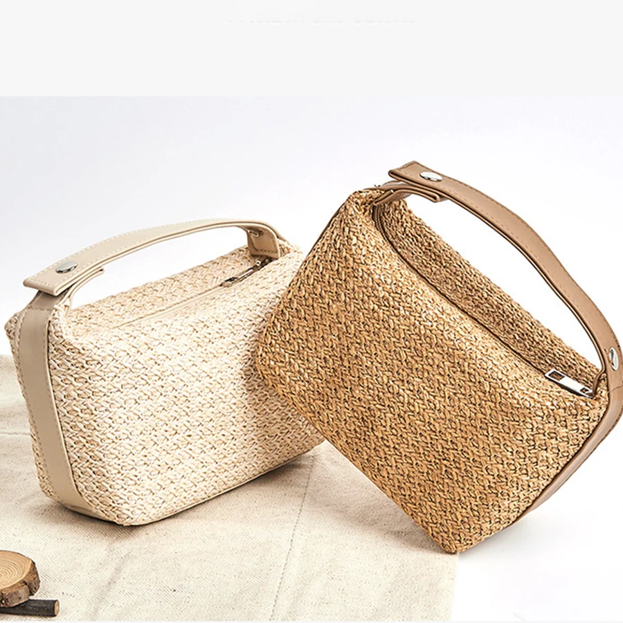 

Summer Beach Straw Clutch Bag for Women Woven Crochet Handbags Purses Knitting Dumpling Cute Travel Cloud Pouch Top Handle Bags