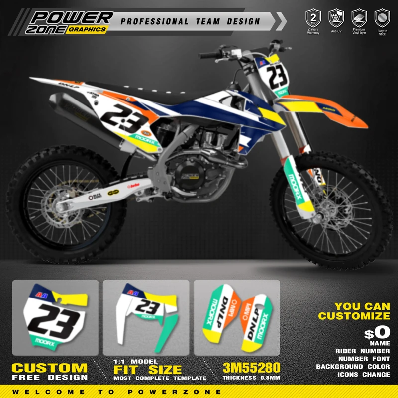 

PowerZone Custom Team Graphics Backgrounds Decals Stickers Kit For KTM SX SXF MX 16-18 EXC XCW Enduro 17-19 125 to 500cc 152