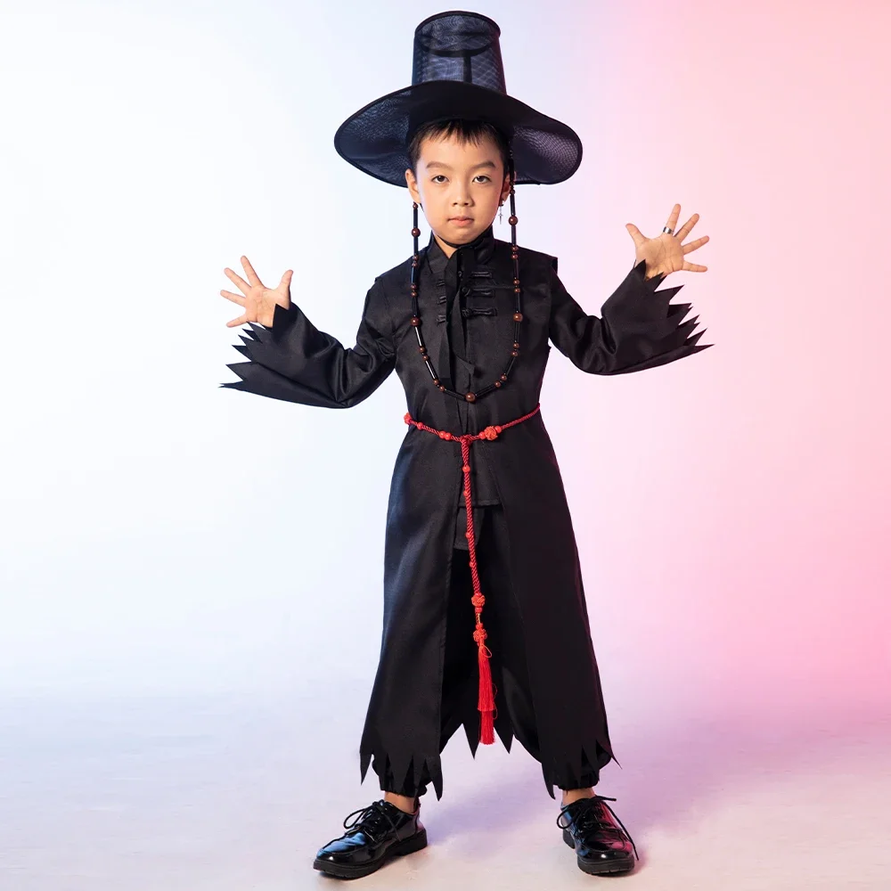 

Children Black Cosplay Performance Costume Sets for K-POP Sagas Boy Qin Yu Man Teenagers Halloween Party Anime Clothes Outfits