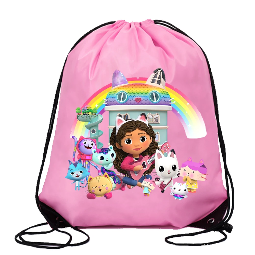 Nuevas casas de muñecas Gabby, bolsa con cordón, bolsas de almacenamiento con estampado de dibujos animados Kawaii, bolso de gran capacidad para niños, regalos de cumpleaños para niñas