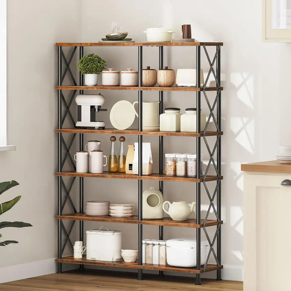 Corner Bookshelf, 6-Tier L-Shaped Bookcase, Industrial Open Display Shelf Tall Storage Organizer, Vertical Storage Rack, for Liv