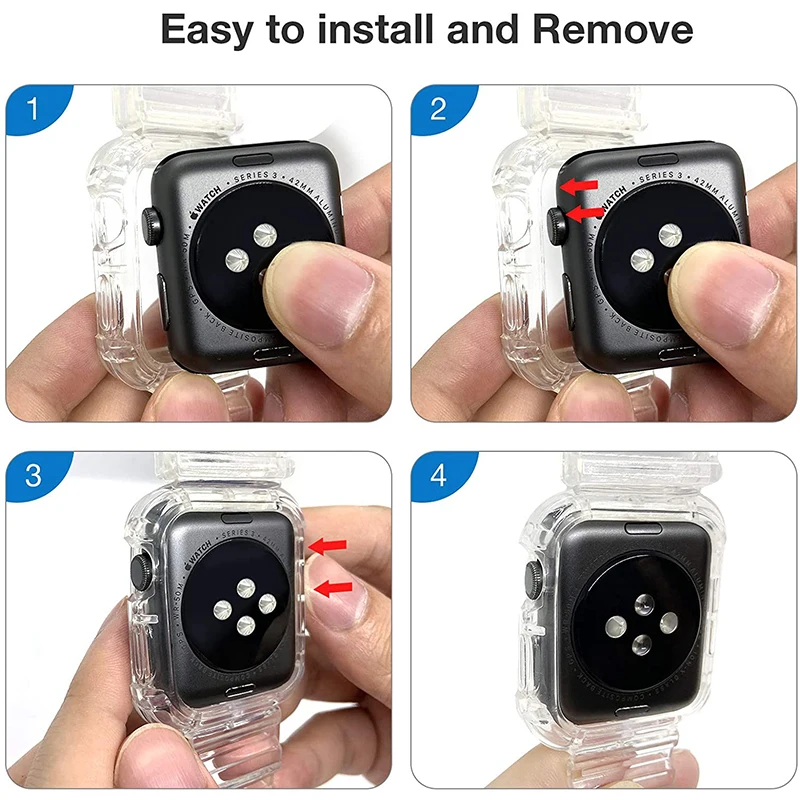 Clear Band + Case for Apple Watch Series 9 8 7 6 SE 5 3 49mm 45mm 44mm 42mm 41mm Transparent for Iwatch 38mm 40mm Plastic Strap