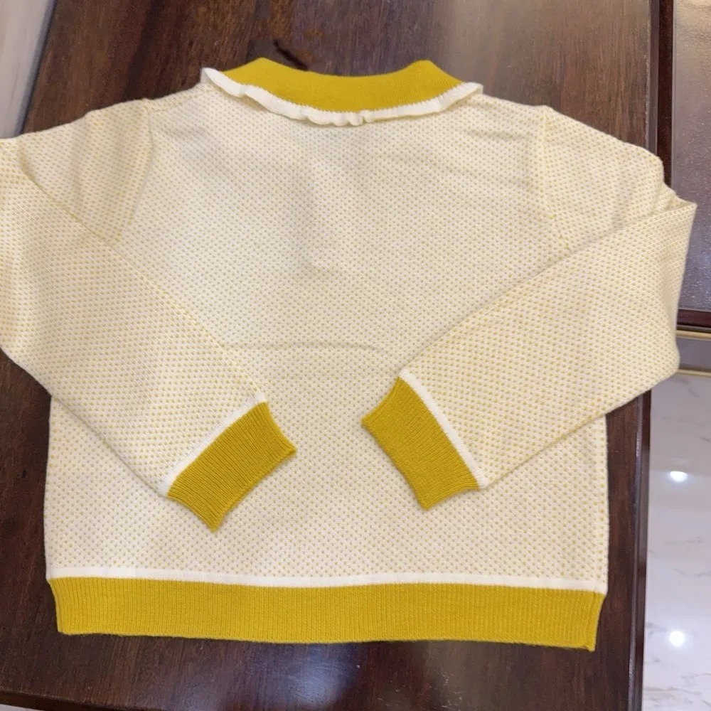 ملابس أطفال بناتي سترة أطفال سترة محبوكة للفتيات الجميلات مع ياقة صفراء بلوفر مريح ودافئ
