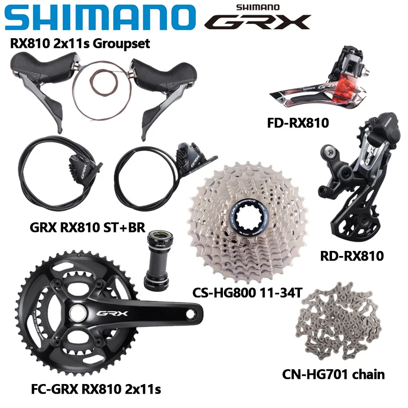 Shimano GRX 2x11s RX810 Road Bike Groupset R8000 Crankset 170mm RX810 Shifter FD RD CS-HG800 Cassette For Road Bicycle 2x11v Kit