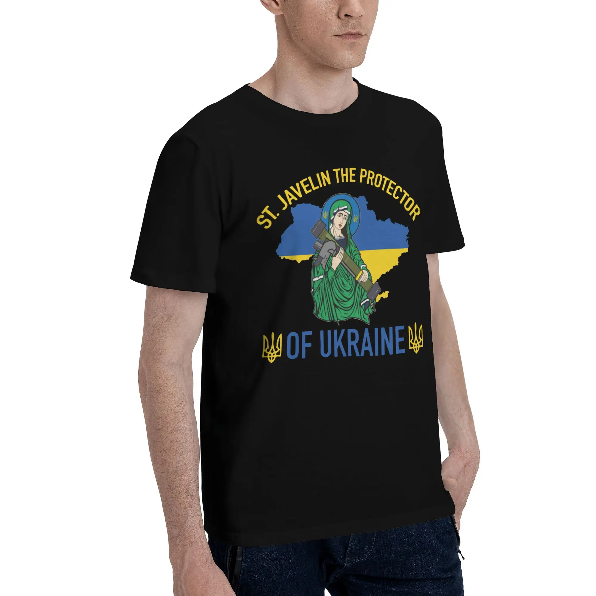 Men's T-Shirts St Javelin The Protector of Ukraine Funny Cotton Tee Shirt Short Sleeve  T Shirts Round Collar Clothing Gift Idea