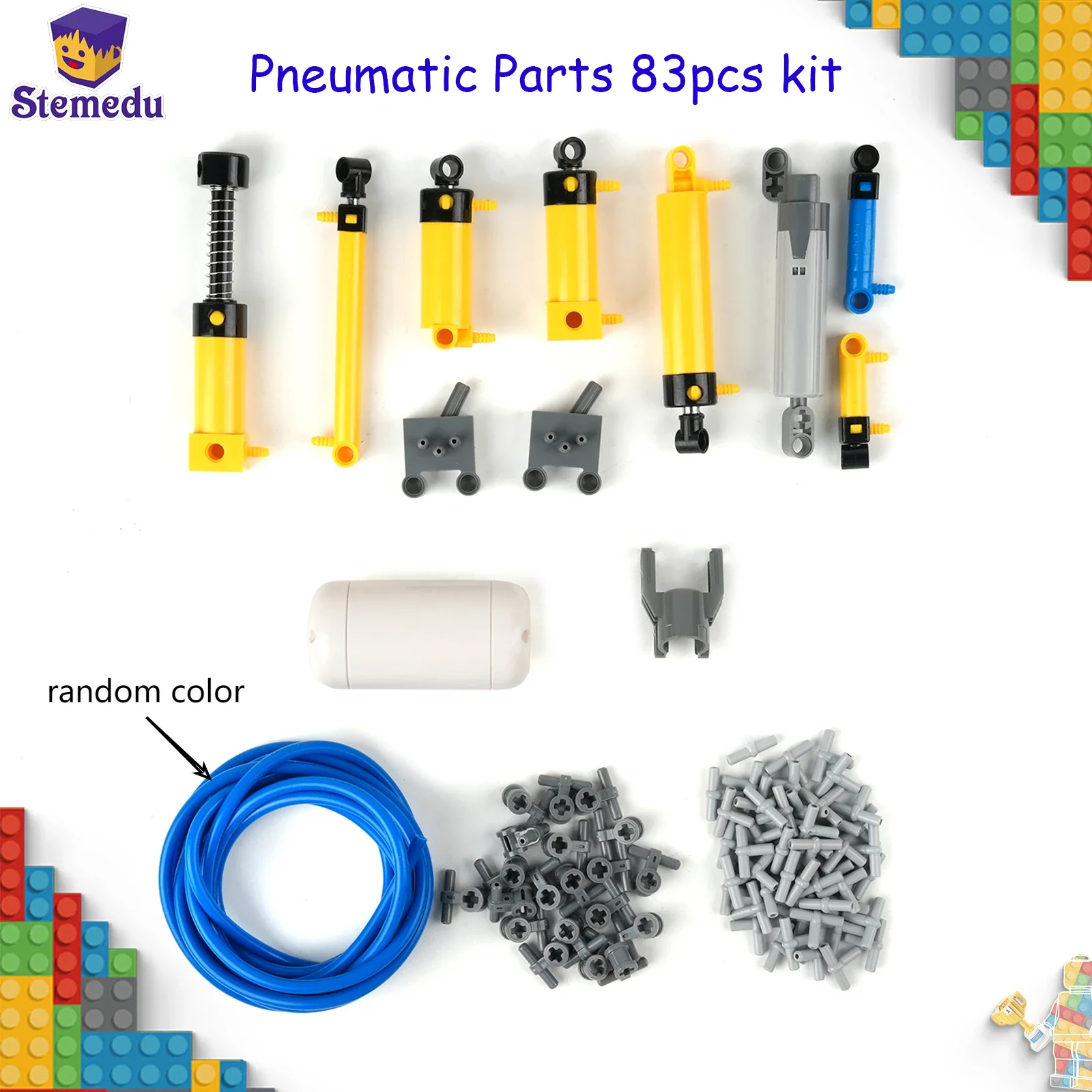 

83pcs MOC Technical Hose Air Pump Tank Push Rod Putter Switch Piston With legoeds Pneumatic Parts 42043 47225 61904 9641