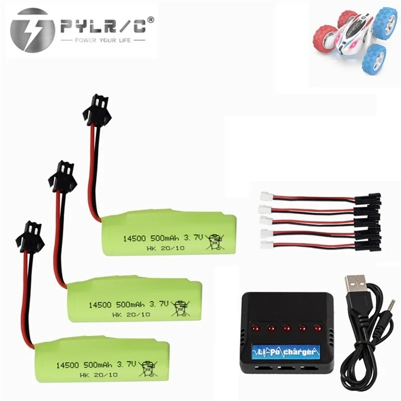 3.7V 500Mah 14500 bateria Lipo + ładowarka Voor DE35 DE38 Dubbelzijdig Rc Tumbling Stunt Afstandsbediening controle Auto
