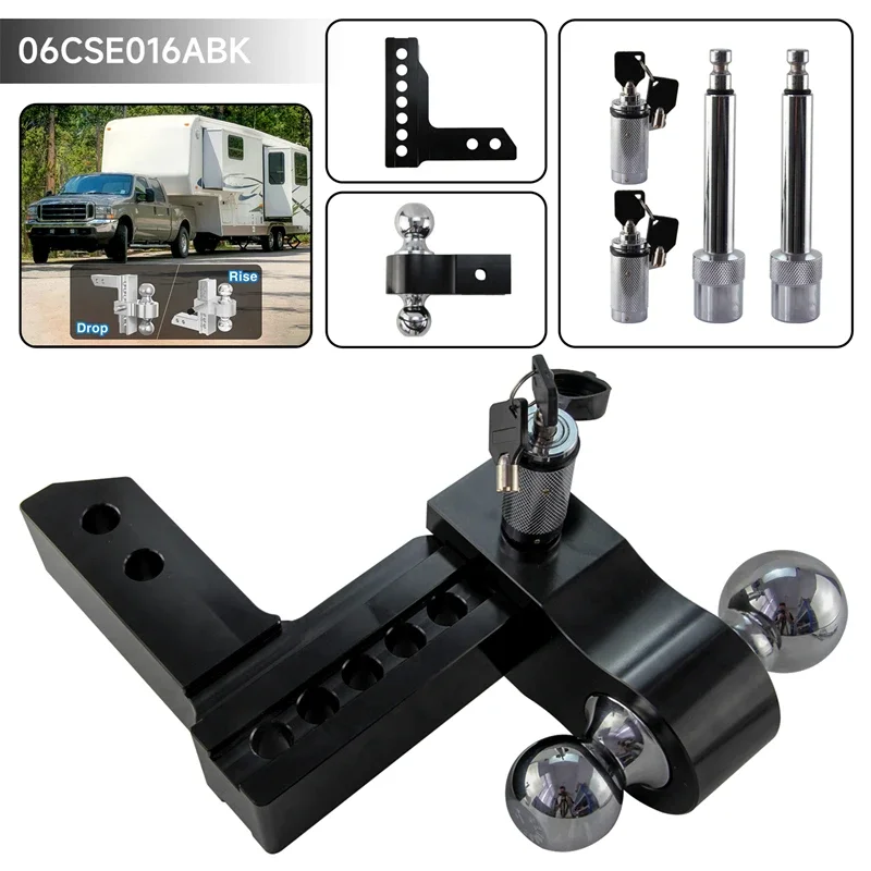 2'' Ontvanger 6'' Zilver/Zwart Drop Verstelbare Trekhaak Mount 12500lbs Dual Ball