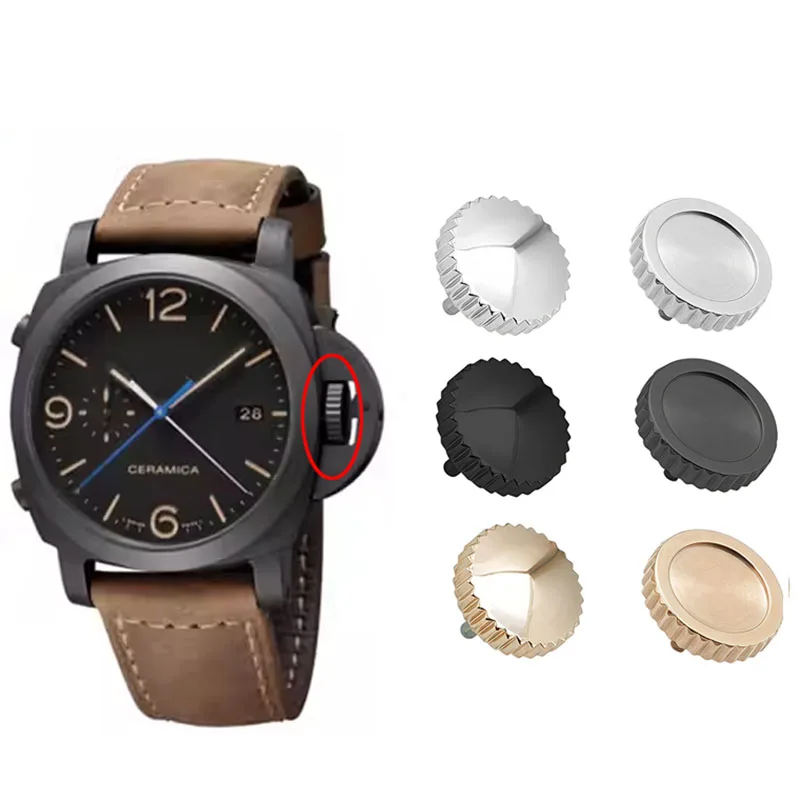 Watch Crown Head for Panerai PAM111 441 Watch Head Crown Spring Telescopic Crown Stainless Steel Head 1441 Watch Accessories