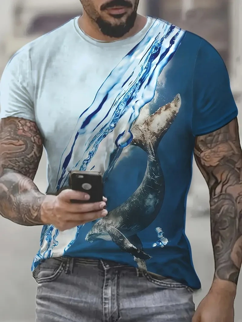 

New Trendy 3D Printing Dolphin Graphic T-shirt Men Women Loose Casual Round Neck Short-sleeved T-shirt Summer Oversize Y2k Tees