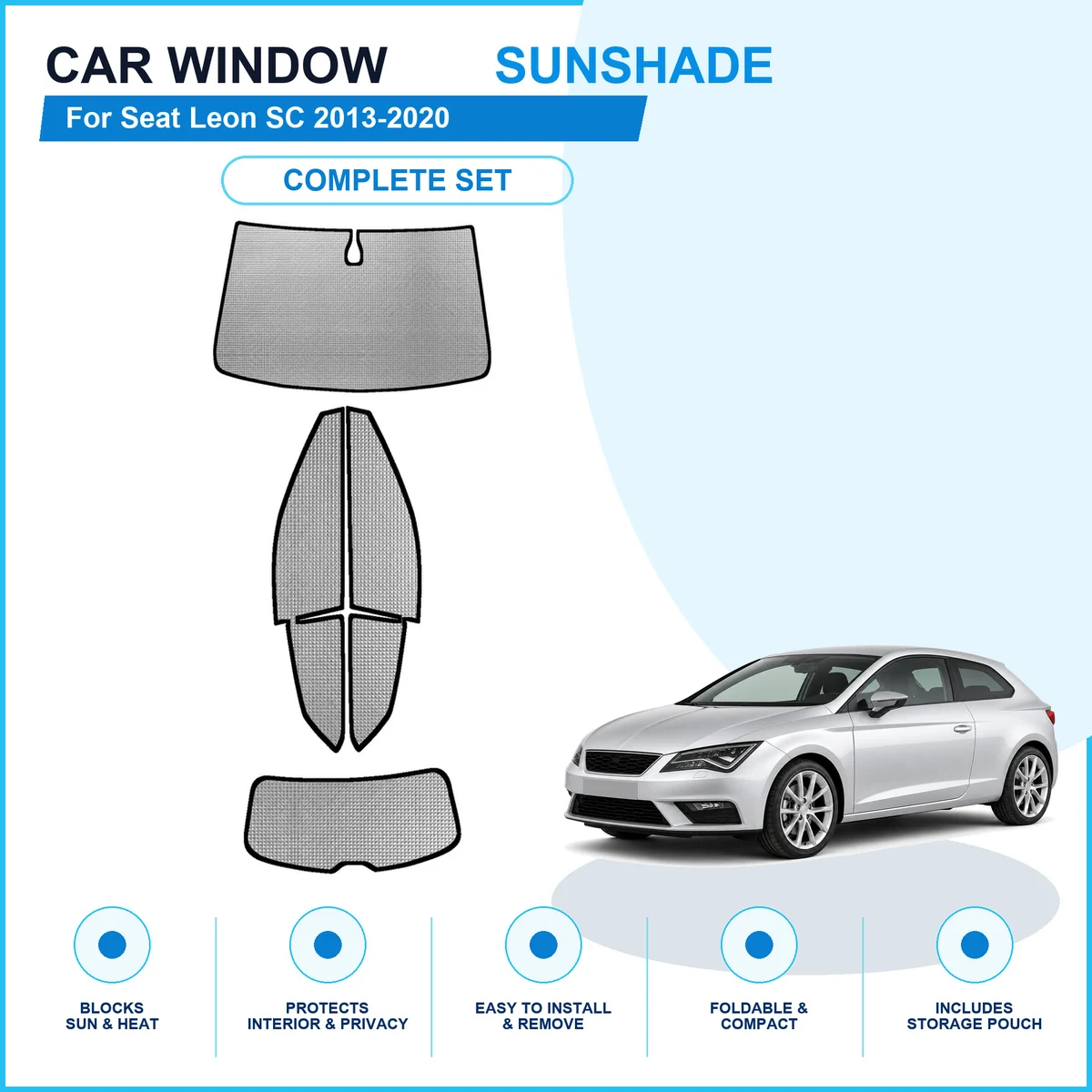 For Seat Leon SC 2013-2020 Custom Full Set Window Sunshades Aluminum Foil Suction Cup Anti UV Privacy