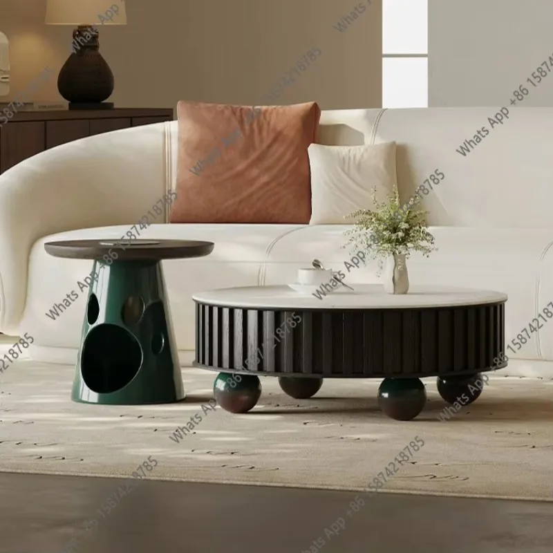 BJ Natural Marble Coffee Table Living Room Home New Italian Light Luxury High Sense Designer Luxury Stone Round Coffee Table